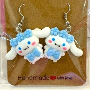 Cinnamoroll (blue flower crown) Handcrafted Earrings Hypoallergenic NEW Sanrio